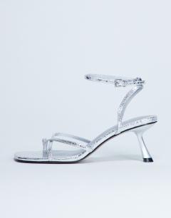 Ila toe loop mid heel sandal in silver