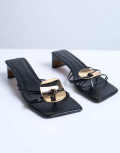 Ilaria kitten heeled sandal with metal trim in black