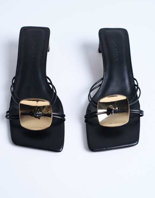 Topshop Ilaria kitten heeled sandal with metal trim in black