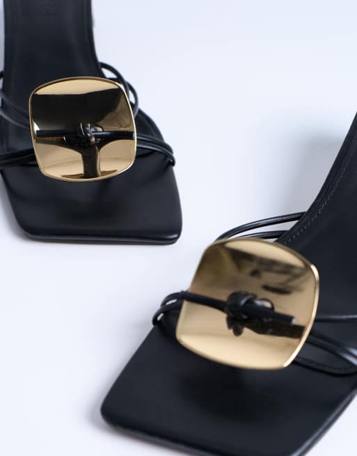 Topshop Ilaria kitten heeled sandal with metal trim in black