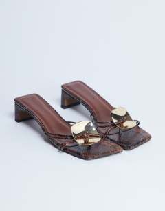 Ilaria kitten heeled sandal with metal trim in snake