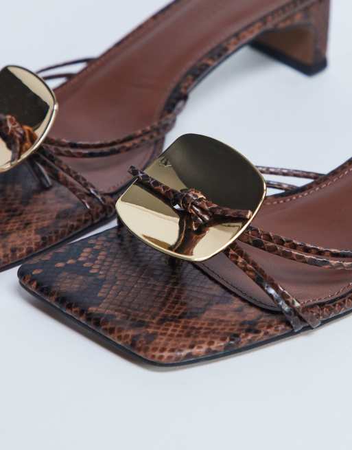 Topshop Ilaria kitten heeled sandals with metal trim in snake