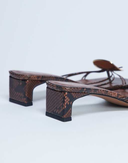 Topshop Ilaria kitten heeled sandals with metal trim in snake