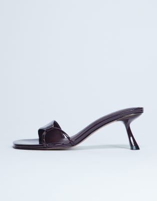 Topshop Ily patent heeled mule in burgundy-Red