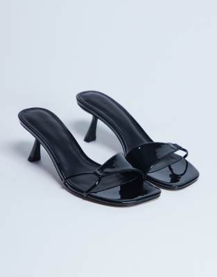 Topshop Ily patent heeled mules in black