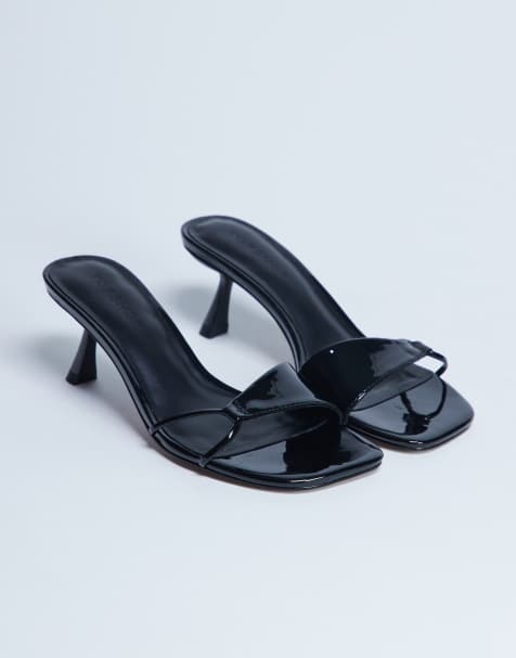 Topshop Ily patent heeled mules in black - view 1