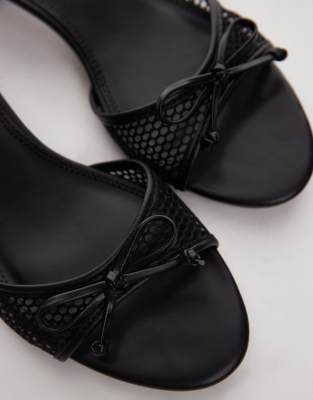 Topshop Imai mesh mid heeled mules with bow detail in black