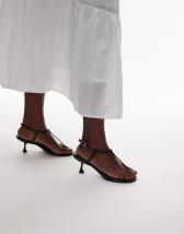 Topshop Premium Ida strappy heeled leather sandals in black