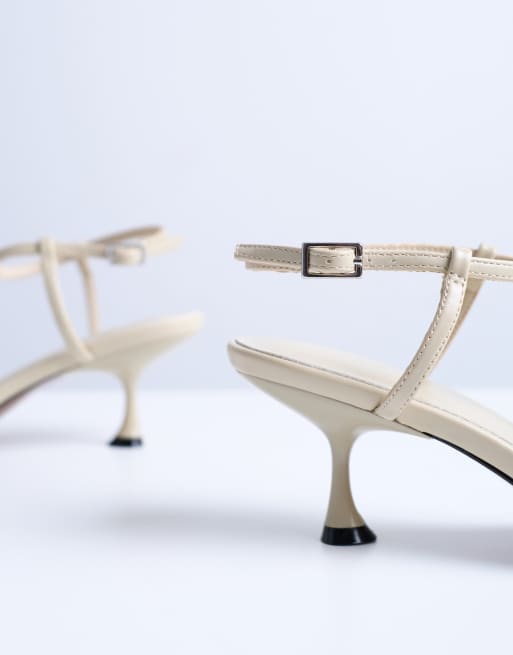 Topshop Imani toe thong mid heel in off-white