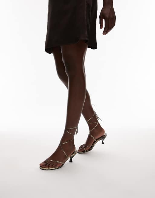 Topshop Imara strappy toe thong mid heel sandals in snake, 4 of 4