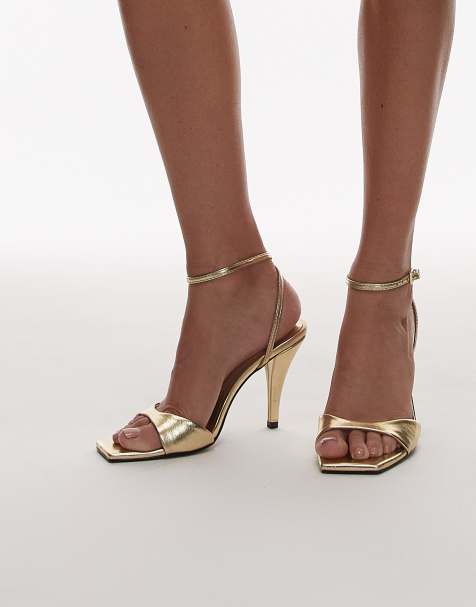 Topshop Immy cone heel sandals in gold - view 1