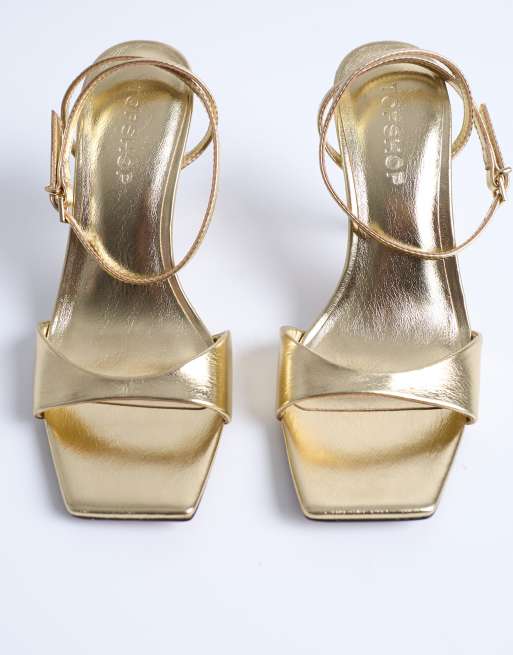 Topshop Immy cone high heel sandals in gold, 4 of 4