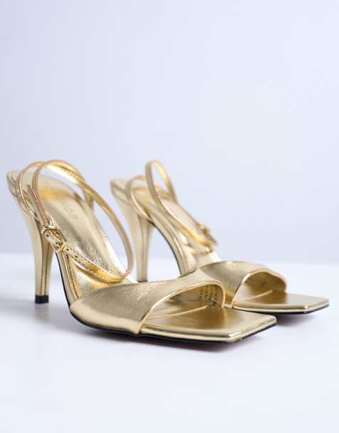 Topshop – Immy – Sandalen in Gold mit konischem Absatz - view 1