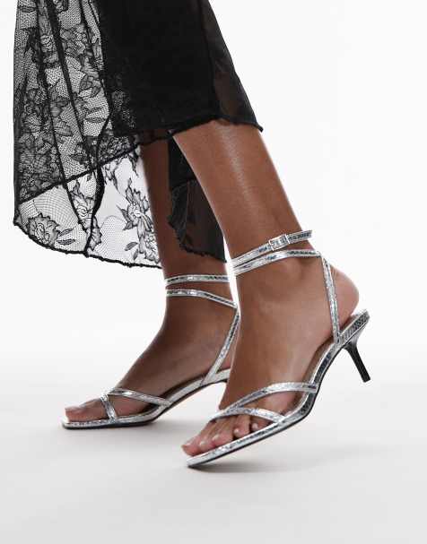 Topshop – Imogen – Silverfärgade klacksandaler med remmar - view 1