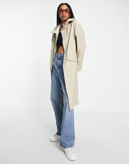 Topshop - Impermeabile di media lunghezza con cappuccio color caramello