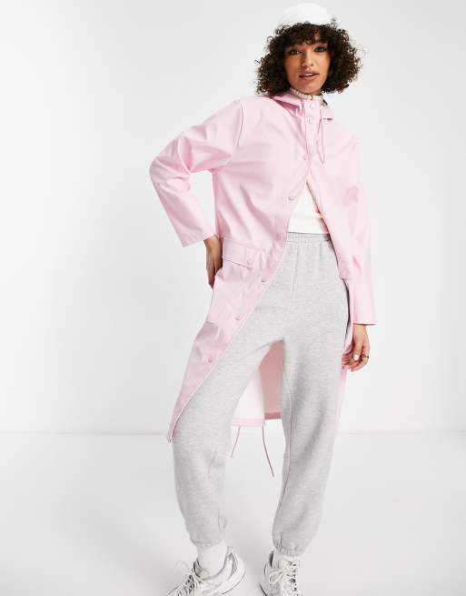 Topshop - Impermeabile di media lunghezza con cappuccio rosa