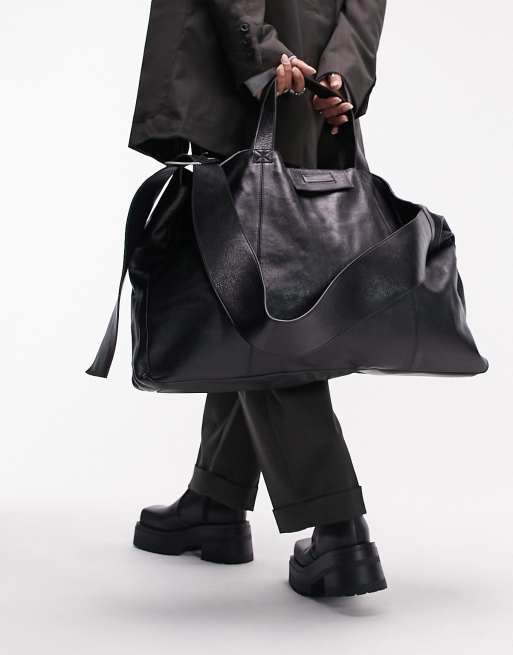 Topshop in edizione limitata - Leigh - Borsa shopping oversize in pelle premium nera