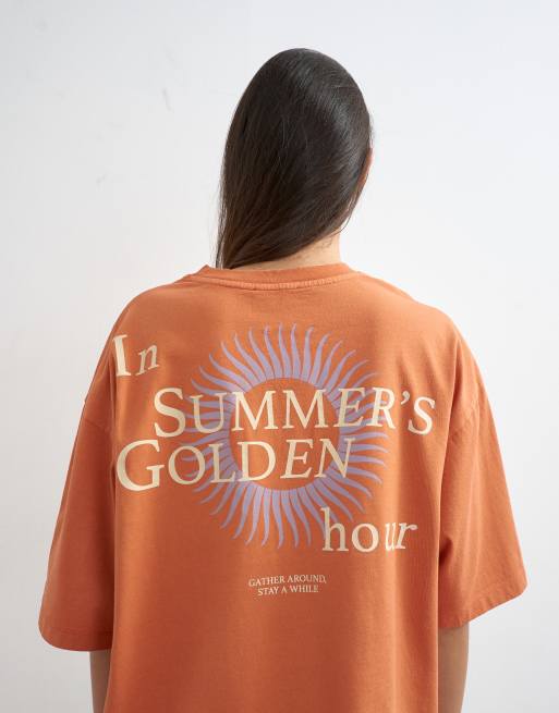 Topshop 'In Summers Golden Hours' grafisches Oversize-T-Shirt in Orange, 2 von 4