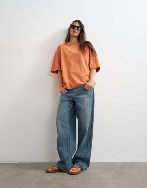 Topshop 'In Summers Golden Hours' grafisches Oversize-T-Shirt in Orange, 3 von 4