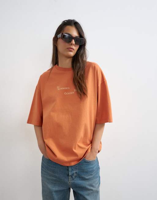 Topshop 'In Summers Golden Hours' grafisches Oversize-T-Shirt in Orange, 4 von 4