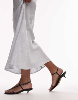 Topshop Inaya Premium Leather Strappy Kitten Heel Sandals In Black In Black