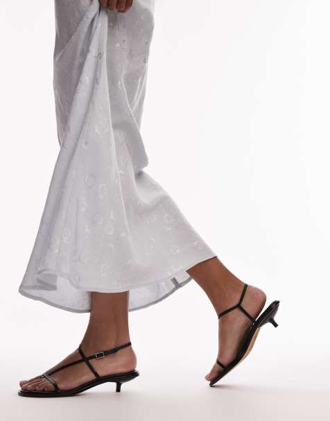 Topshop Inaya premium leather strappy kitten heel sandals in black - view 1