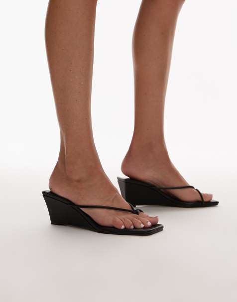 Topshop Indiana wedge heeled sandals in black - view 1