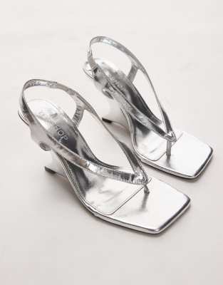 Topshop - Indie - Sandalen met sleehak in zilver - view 1