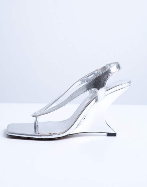 Topshop - Indie - Sandalen met sleehak in zilver - view 1