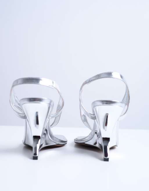Topshop - Indie - Sandalen met sleehak in zilver, 3 van 4