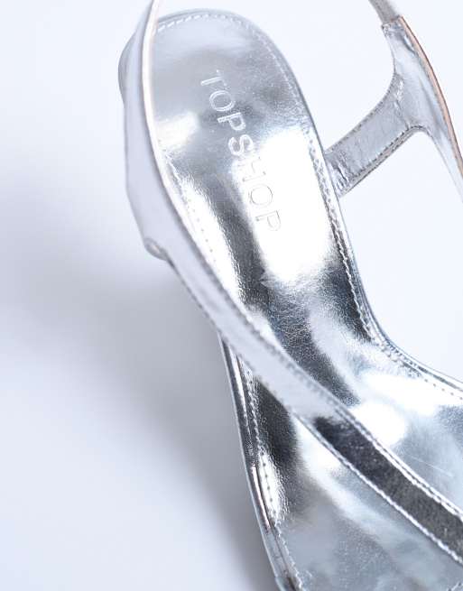 Topshop - Indie - Sandalen met sleehak in zilver, 4 van 4