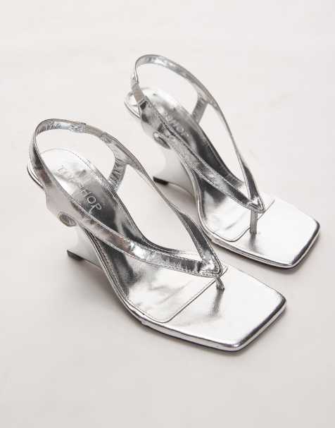 Topshop Indie wedge sandals in silver - view 1