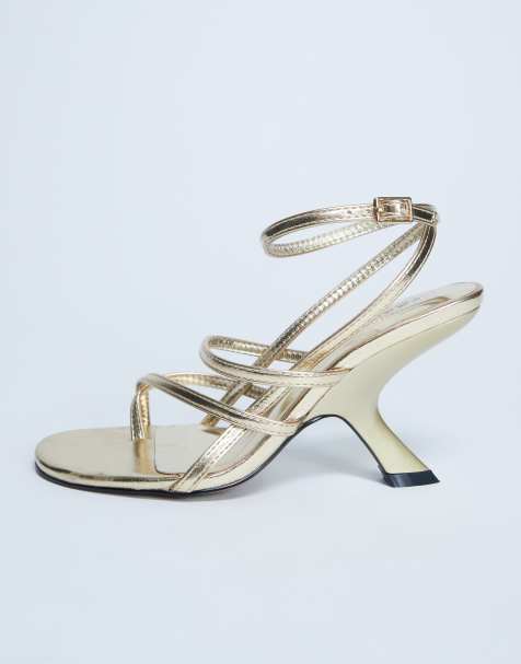 Topshop - Indigo - Sabot dorati con tacco obliquo e fascette - view 1