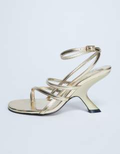 Indigo strappy angled heel mule in gold