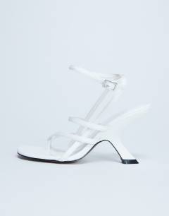 Indigo strappy angled heel mule in off white