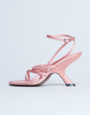 Topshop Indigo strappy angled heel mule in peach-Pink