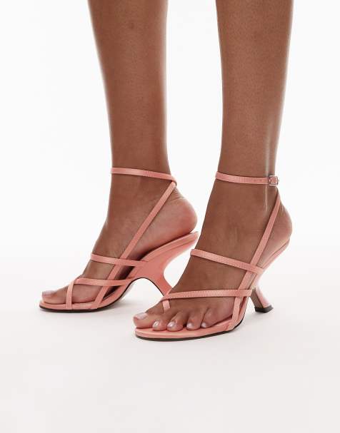 Topshop Indigo strappy angled heel mule in peach - view 1