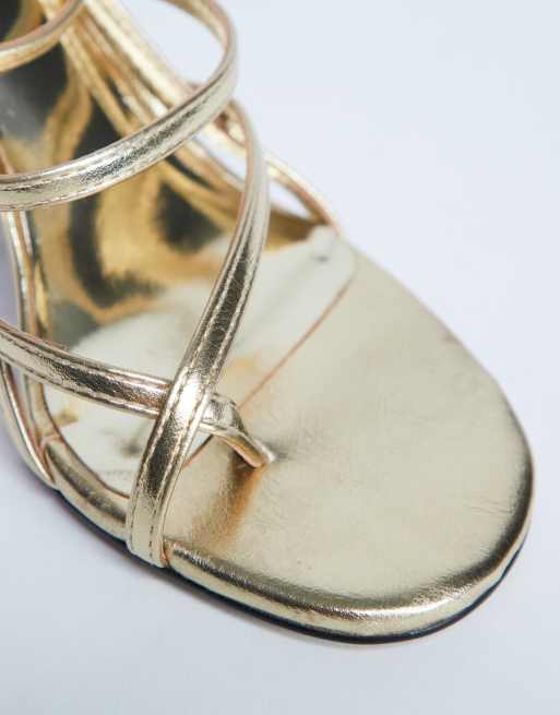 Topshop Indigo strappy angled heel mules in gold