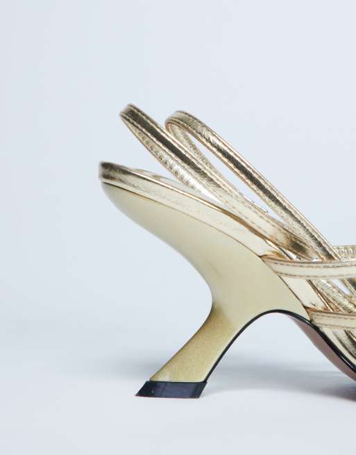 Topshop Indigo strappy angled heel mules in gold