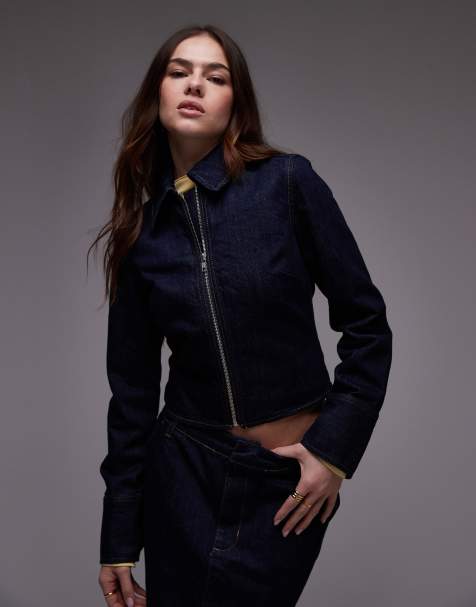 Topshop - Indigoblå denimskjorte med lynlås - view 1