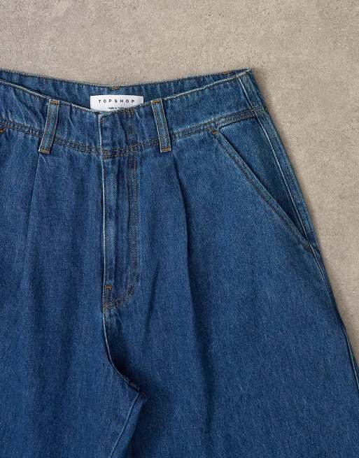 Topshop – Indigoblå, figursydda jeans med vida ben och veck, 8 av 8