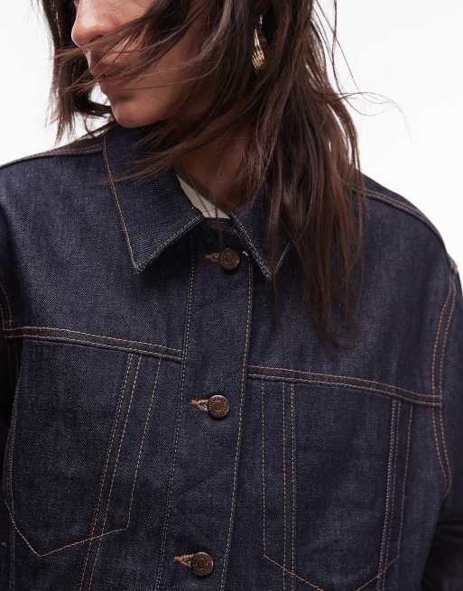 Topshop - Indigoblå firkantet jakke i rå denim, 4 af 4