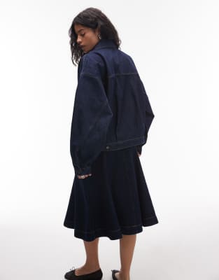 Topshop – Indigoblå jeansjacka i ballongmodell - view 1