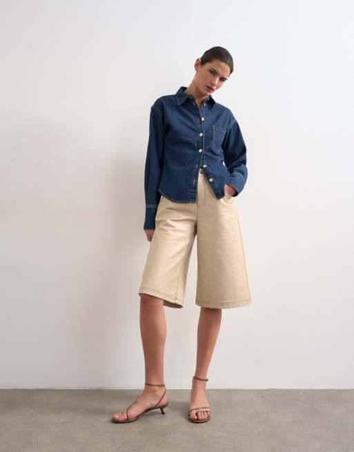 Topshop – Indigoblå jeansskjorta med indragen midja, 3 av 4