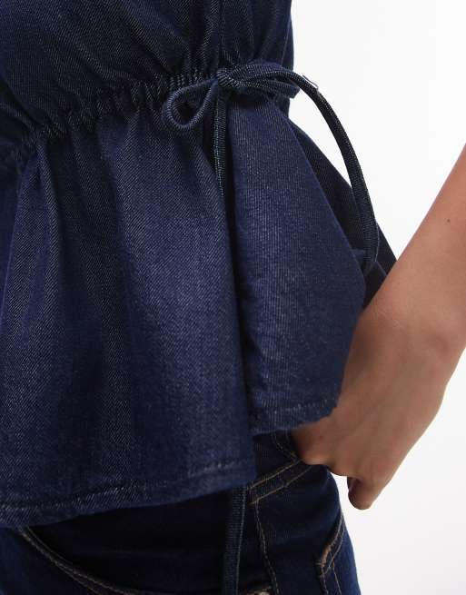 Topshop – Indigoblå jeanstopp med rynkning i sidan, 3 av 4