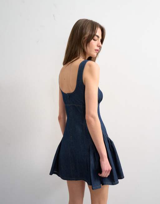 Topshop - Indigoblå minikjole med peplumkant i denim, 2 af 4