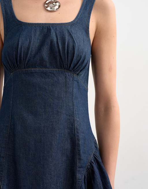Topshop - Indigoblå minikjole med peplumkant i denim, 4 af 4