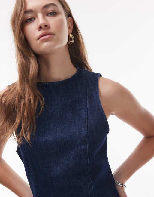 Topshop - Indigoblå shift-minikjole i denim, 3 af 4