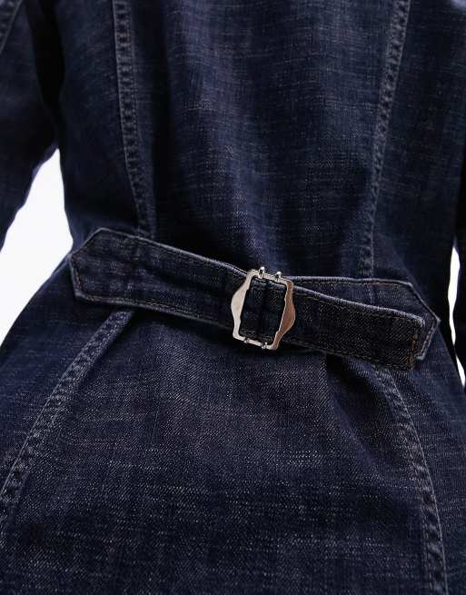 Topshop – Indigoblå skjortklänning i maxilängd med stretch av denim, 3 av 4