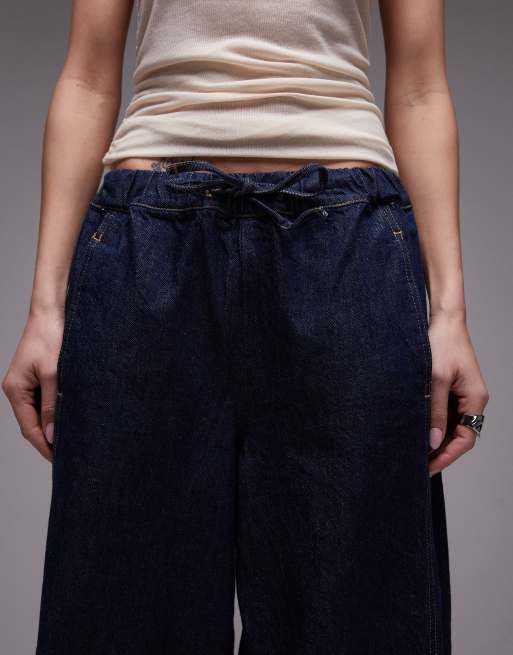 Topshop – Indigoblå, tvättade jeans med resårmidja, 4 av 5